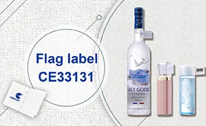 New flag label designed for retail merchandise with liquid inside
